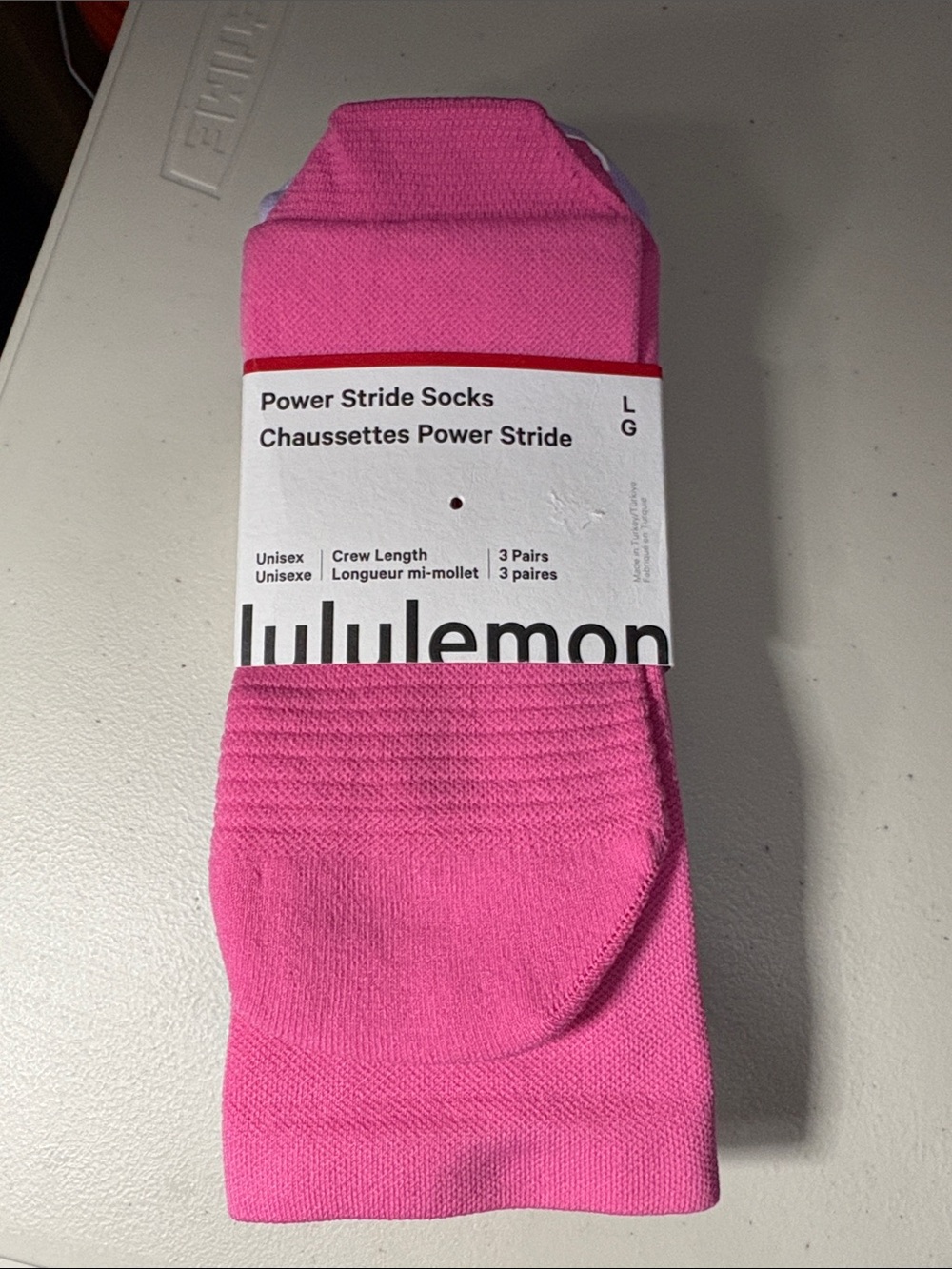 Lululemon Power Stride Crew Socks ripe raspberry/sheer violet/riverside Lg   #32